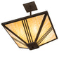Meyda Lighting Tres Lineas 34" 4-Light Wrought Iron Mission Inverted Pendant Light With Beige Art Shade Glass