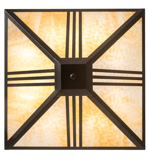 Meyda Lighting Tres Lineas 34" 4-Light Wrought Iron Mission Inverted Pendant Light With Beige Art Shade Glass