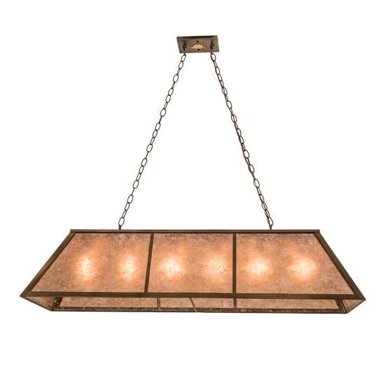 Meyda Lighting Tri-Panel 48" 6-Light Antique Copper Island Pendant Light With Silver Mica Shade Glass