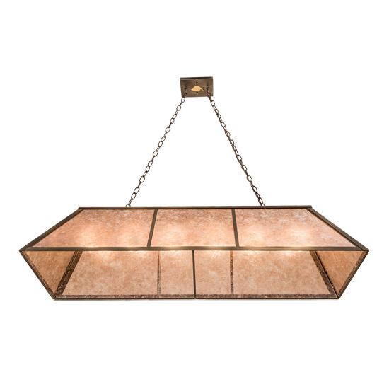 Meyda Lighting Tri-Panel 48" 6-Light Antique Copper Island Pendant Light With Silver Mica Shade Glass