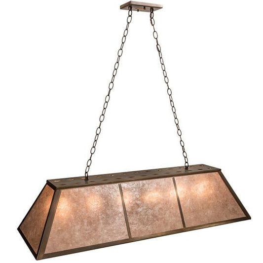 Meyda Lighting Tri-Panel 48" 6-Light Antique Copper Island Pendant Light With Silver Mica Shade Glass