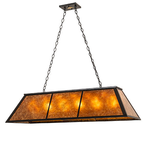 Meyda Lighting Tri-Panel 48" 6-Light Textured Black Island Pendant Light With Amber Mica Shade Glass