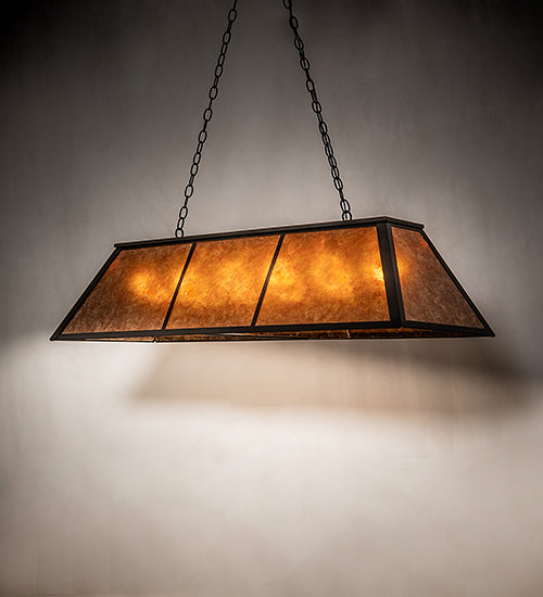 Meyda Lighting Tri-Panel 48" 6-Light Textured Black Island Pendant Light With Amber Mica Shade Glass