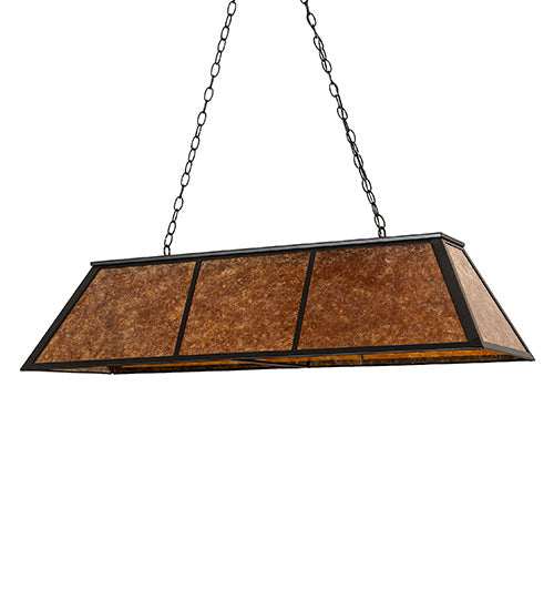 Meyda Lighting Tri-Panel 48" 6-Light Textured Black Island Pendant Light With Amber Mica Shade Glass