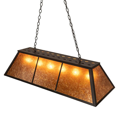 Meyda Lighting Tri-Panel 48" 6-Light Textured Black Island Pendant Light With Amber Mica Shade Glass