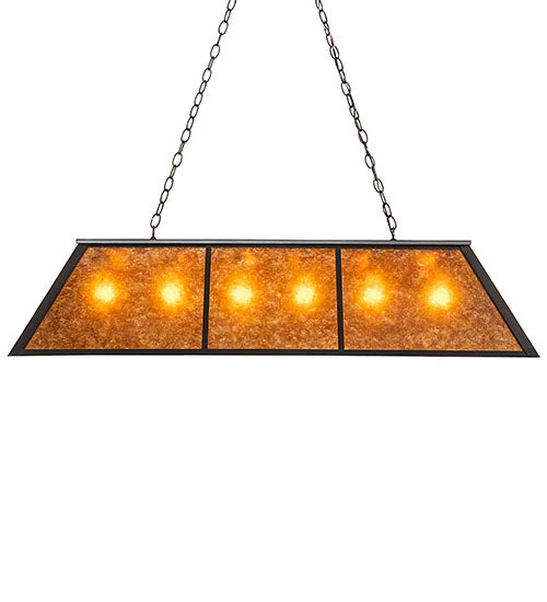 Meyda Lighting Tri-Panel 48" 6-Light Textured Black Island Pendant Light With Amber Mica Shade Glass
