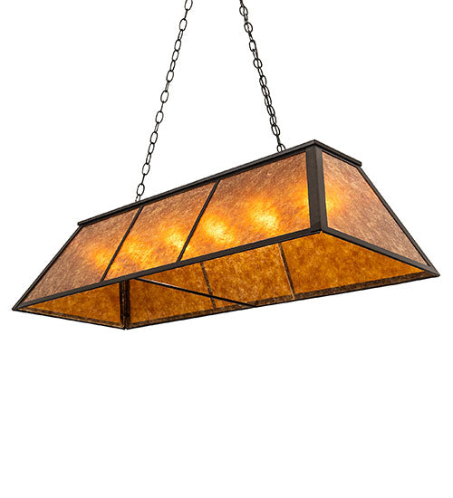 Meyda Lighting Tri-Panel 48" 6-Light Textured Black Island Pendant Light With Amber Mica Shade Glass