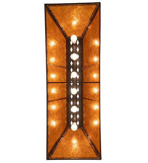 Meyda Lighting Tri-Panel 48" 6-Light Textured Black Island Pendant Light With Amber Mica Shade Glass