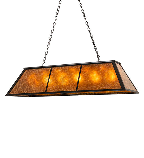 Meyda Lighting Tri-Panel 48" 6-Light Textured Black Island Pendant Light With Amber Mica Shade Glass