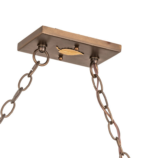 Meyda Lighting Tri-Panel 60" 9-Light Antique Copper Island Pendant Light With Amber Mica Shade Glass