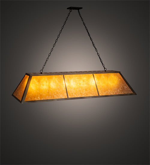 Meyda Lighting Tri-Panel 60" 9-Light Antique Copper Island Pendant Light With Amber Mica Shade Glass