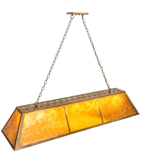 Meyda Lighting Tri-Panel 60" 9-Light Antique Copper Island Pendant Light With Amber Mica Shade Glass