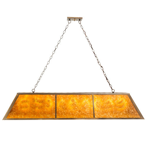 Meyda Lighting Tri-Panel 60" 9-Light Antique Copper Island Pendant Light With Amber Mica Shade Glass
