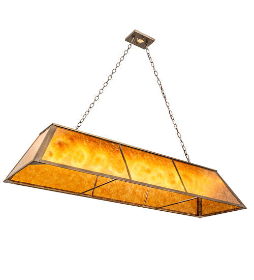 Meyda Lighting Tri-Panel 60" 9-Light Antique Copper Island Pendant Light With Amber Mica Shade Glass