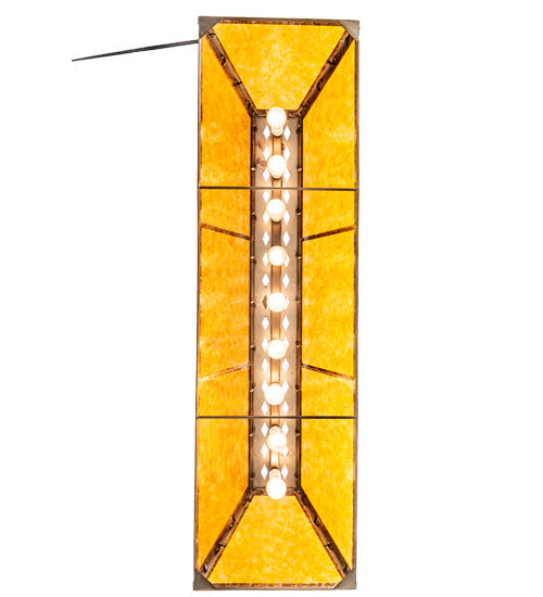 Meyda Lighting Tri-Panel 60" 9-Light Antique Copper Island Pendant Light With Amber Mica Shade Glass