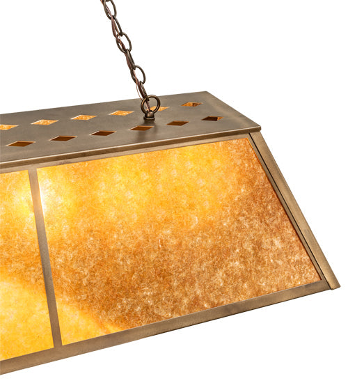 Meyda Lighting Tri-Panel 60" 9-Light Antique Copper Island Pendant Light With Amber Mica Shade Glass