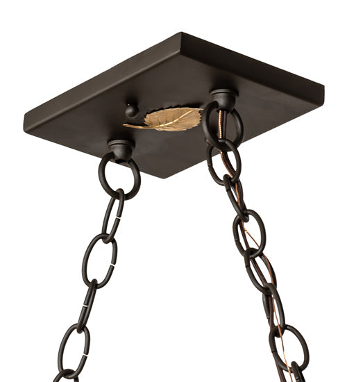 Meyda Lighting Tri-Panel 60" 9-Light Oil Rubbed Bronze Island Pendant Light With Silver Mica Shade Glass