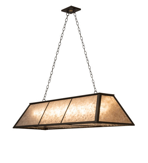 Meyda Lighting Tri-Panel 60" 9-Light Oil Rubbed Bronze Island Pendant Light With Silver Mica Shade Glass