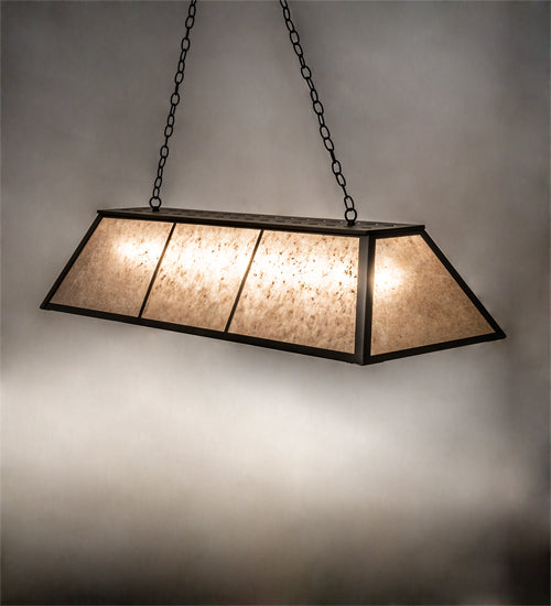Meyda Lighting Tri-Panel 60" 9-Light Oil Rubbed Bronze Island Pendant Light With Silver Mica Shade Glass