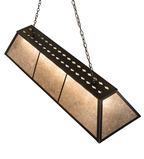 Meyda Lighting Tri-Panel 60" 9-Light Oil Rubbed Bronze Island Pendant Light With Silver Mica Shade Glass