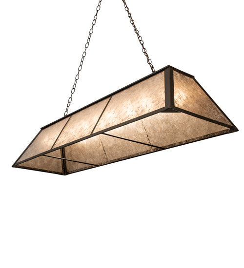 Meyda Lighting Tri-Panel 60" 9-Light Oil Rubbed Bronze Island Pendant Light With Silver Mica Shade Glass