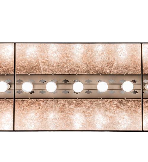 Meyda Lighting Tri-Panel 60" 9-Light Oil Rubbed Bronze Island Pendant Light With Silver Mica Shade Glass