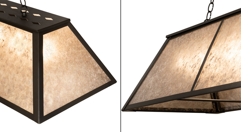 Meyda Lighting Tri-Panel 60" 9-Light Oil Rubbed Bronze Island Pendant Light With Silver Mica Shade Glass