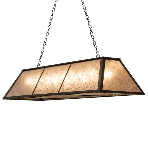 Meyda Lighting Tri-Panel 60" 9-Light Oil Rubbed Bronze Island Pendant Light With Silver Mica Shade Glass