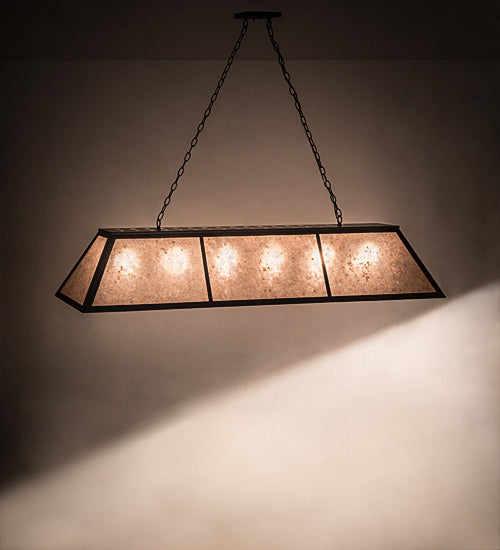 Meyda Lighting Tri-Panel 70" 6-Light Oil Rubbed Bronze Island Pendant Light With Silver Mica Shade Glass