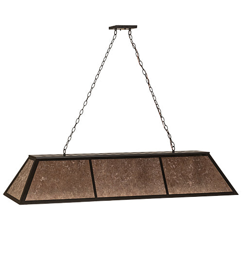 Meyda Lighting Tri-Panel 70" 6-Light Oil Rubbed Bronze Island Pendant Light With Silver Mica Shade Glass