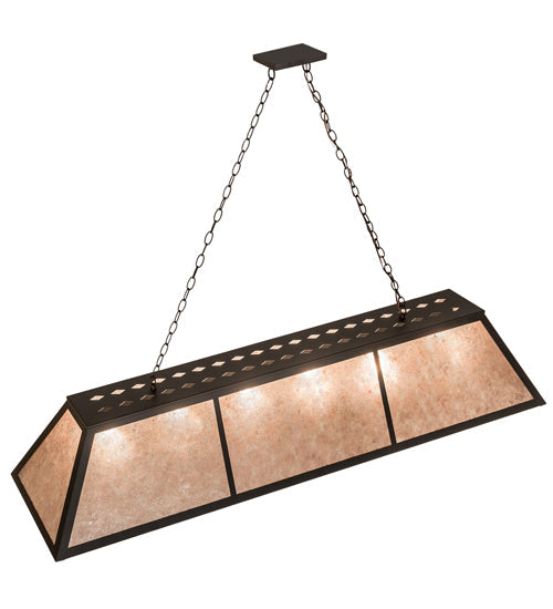 Meyda Lighting Tri-Panel 70" 6-Light Oil Rubbed Bronze Island Pendant Light With Silver Mica Shade Glass
