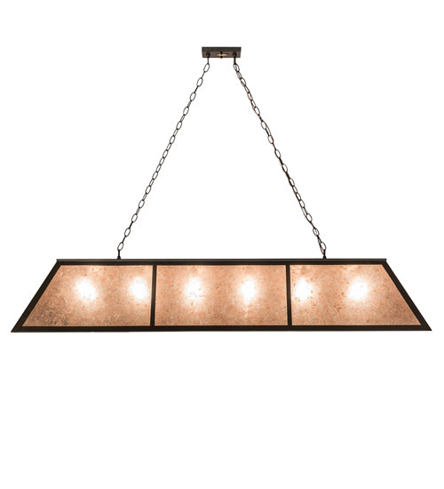 Meyda Lighting Tri-Panel 70" 6-Light Oil Rubbed Bronze Island Pendant Light With Silver Mica Shade Glass