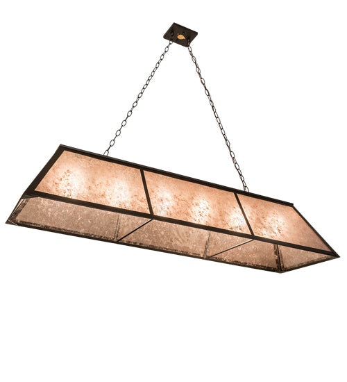 Meyda Lighting Tri-Panel 70" 6-Light Oil Rubbed Bronze Island Pendant Light With Silver Mica Shade Glass