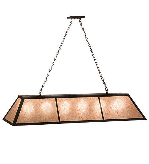 Meyda Lighting Tri-Panel 70" 6-Light Oil Rubbed Bronze Island Pendant Light With Silver Mica Shade Glass