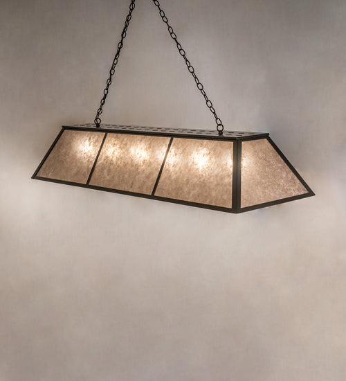Meyda Lighting Tri-Panel 70" 6-Light Timeless Bronze Island Pendant Light With Silver Mica Shade Glass
