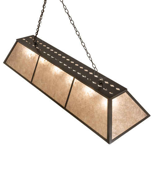 Meyda Lighting Tri-Panel 70" 6-Light Timeless Bronze Island Pendant Light With Silver Mica Shade Glass