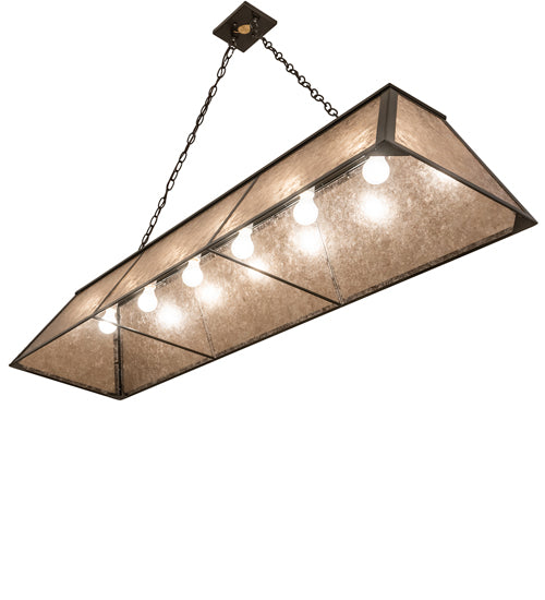 Meyda Lighting Tri-Panel 70" 6-Light Timeless Bronze Island Pendant Light With Silver Mica Shade Glass