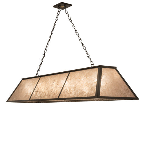 Meyda Lighting Tri-Panel 70" 6-Light Timeless Bronze Island Pendant Light With Silver Mica Shade Glass