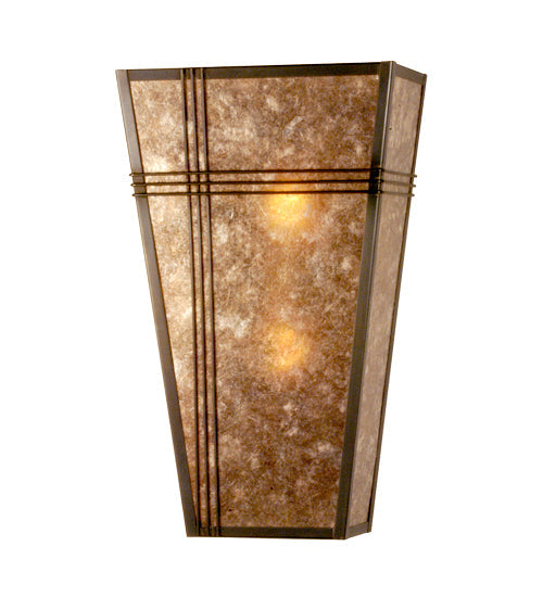 Meyda Lighting Triangulator 12" 2-Light Craftsman Brown Wall Sconce With Silver Mica Shade Glass