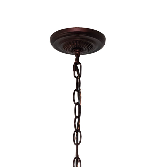 Meyda Lighting Trillium & Violet 20" 3-Light Mahogany Bronze Inverted Pendant Light With Multi-Colored Shade Glass