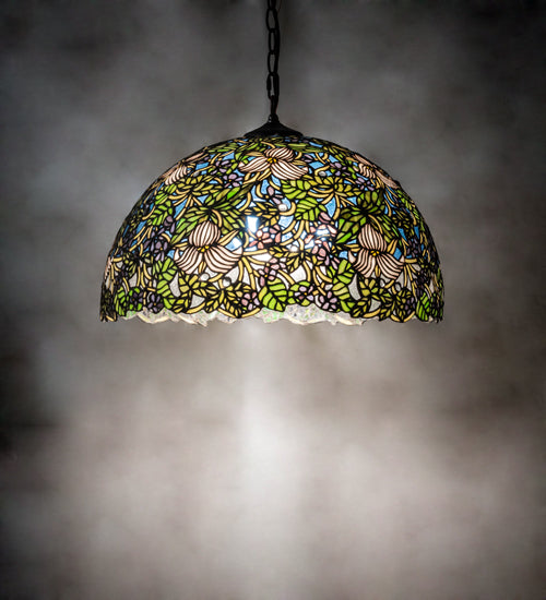 Meyda Lighting Trillium & Violet 20" 3-Light Mahogany Bronze Pendant Light With Multi-Colored Shade Glass