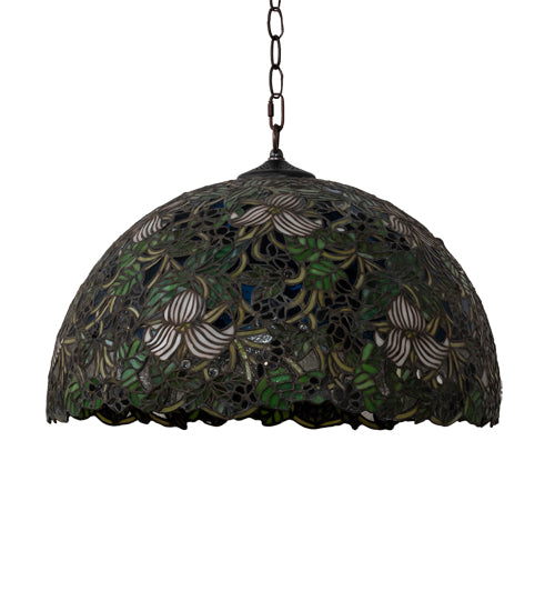 Meyda Lighting Trillium & Violet 20" 3-Light Mahogany Bronze Pendant Light With Multi-Colored Shade Glass