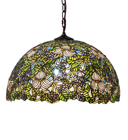 Meyda Lighting Trillium & Violet 20" 3-Light Mahogany Bronze Pendant Light With Multi-Colored Shade Glass