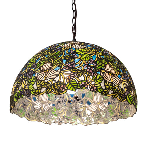 Meyda Lighting Trillium & Violet 20" 3-Light Mahogany Bronze Pendant Light With Multi-Colored Shade Glass