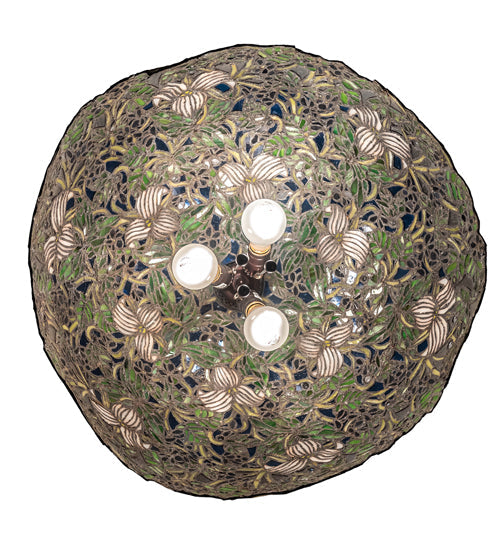 Meyda Lighting Trillium & Violet 20" 3-Light Mahogany Bronze Pendant Light With Multi-Colored Shade Glass