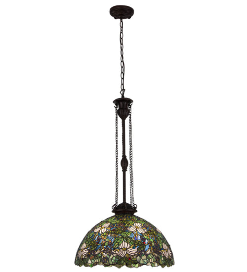 Meyda Lighting Trillium & Violet 20" 4-Light Mahogany Bronze Pendant Light With Multi-Colored Shade Glass
