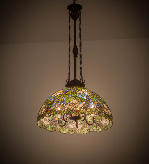 Meyda Lighting Trillium & Violet 20" 4-Light Mahogany Bronze Pendant Light With Multi-Colored Shade Glass
