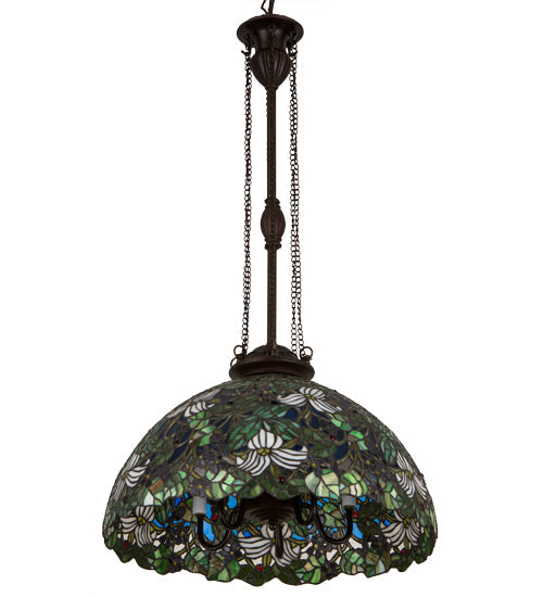 Meyda Lighting Trillium & Violet 20" 4-Light Mahogany Bronze Pendant Light With Multi-Colored Shade Glass