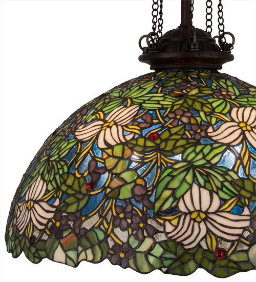 Meyda Lighting Trillium & Violet 20" 4-Light Mahogany Bronze Pendant Light With Multi-Colored Shade Glass