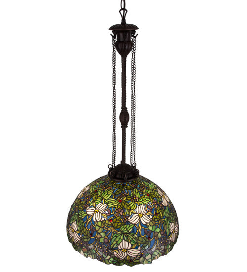 Meyda Lighting Trillium & Violet 20" 4-Light Mahogany Bronze Pendant Light With Multi-Colored Shade Glass